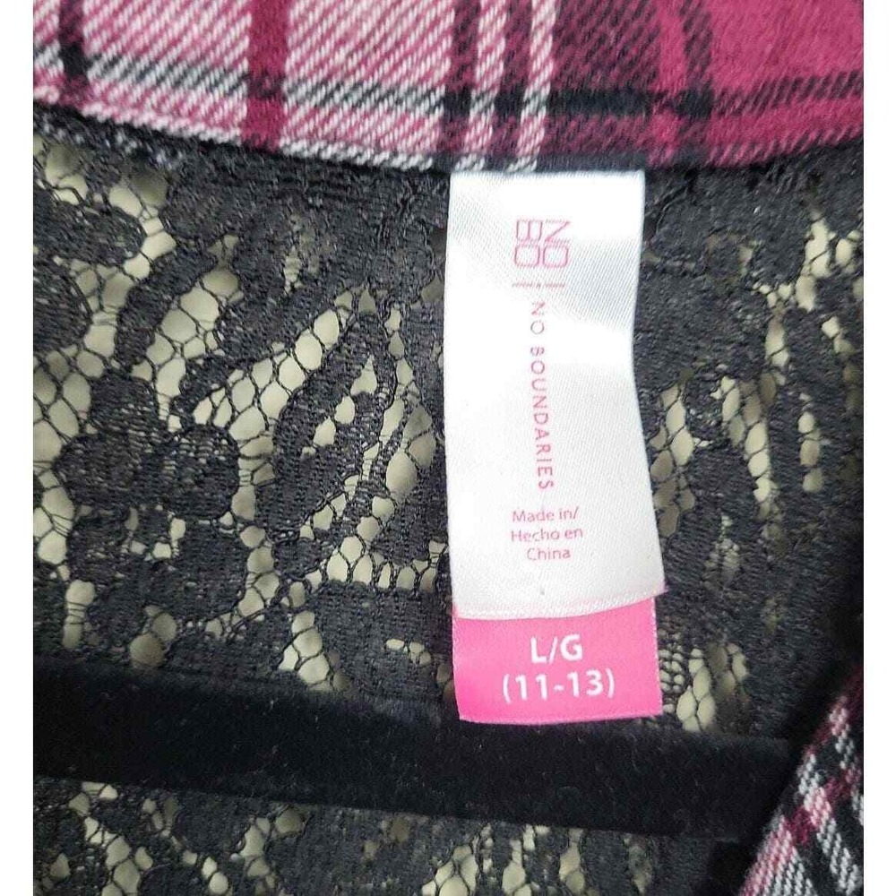 Nobo Women's Size L Button Up Plaid Blouse Berry With Lace Inset Roll Tab Sleeve - Picture 4 of 8